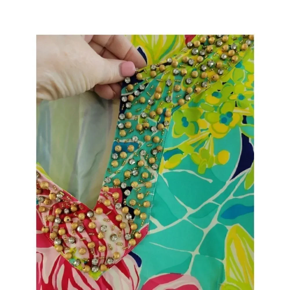 Lilly Pulitzer Silk Saemus Dress in Schooner Blue Land Escape Print Size 2